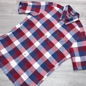 Eddie Bauer Mens XL Tall Red Blue White Plaid Short Sleeve Button Down T XL